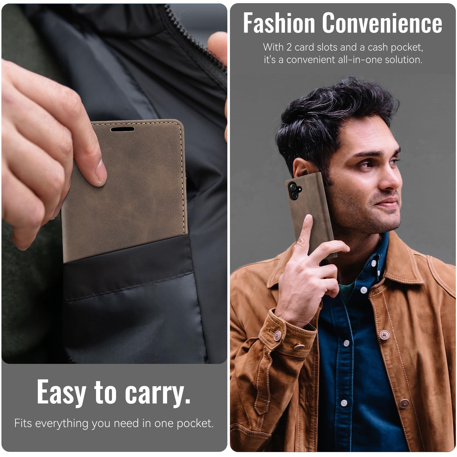 Azororo Cover per Samsung Galaxy A07 5G, Premium PU Pelle Custodia, Magnetica Carta Fessura Portafoglio Case, Flip Cavalletto Custodia per Samsung Galaxy A07 - Caffè