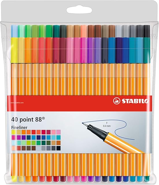 Fineliner - STABILO point 88 - Wallet of 40 - Assorted Colours