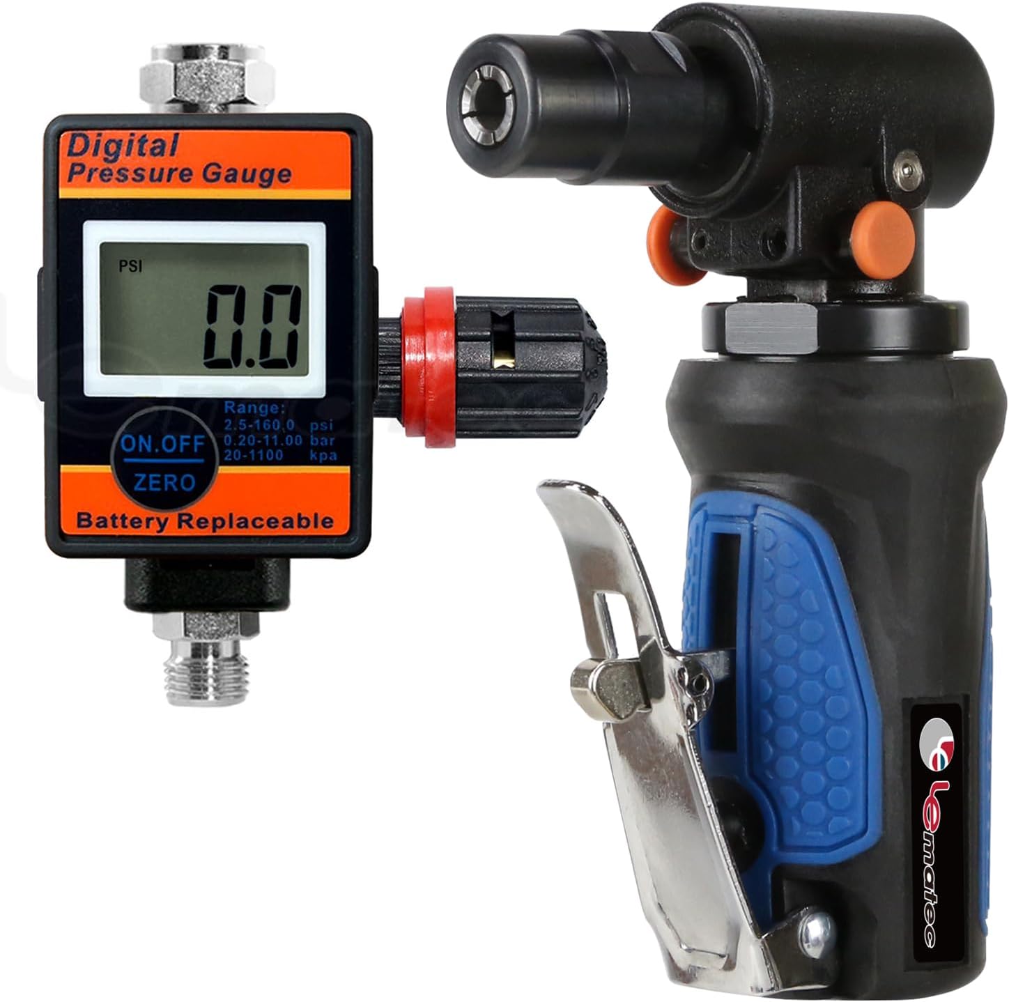 Le Lematec Angle Air Die Grinder & Digital Air Pressure Regulator Bundle (LE-G1343L + DAR03B)