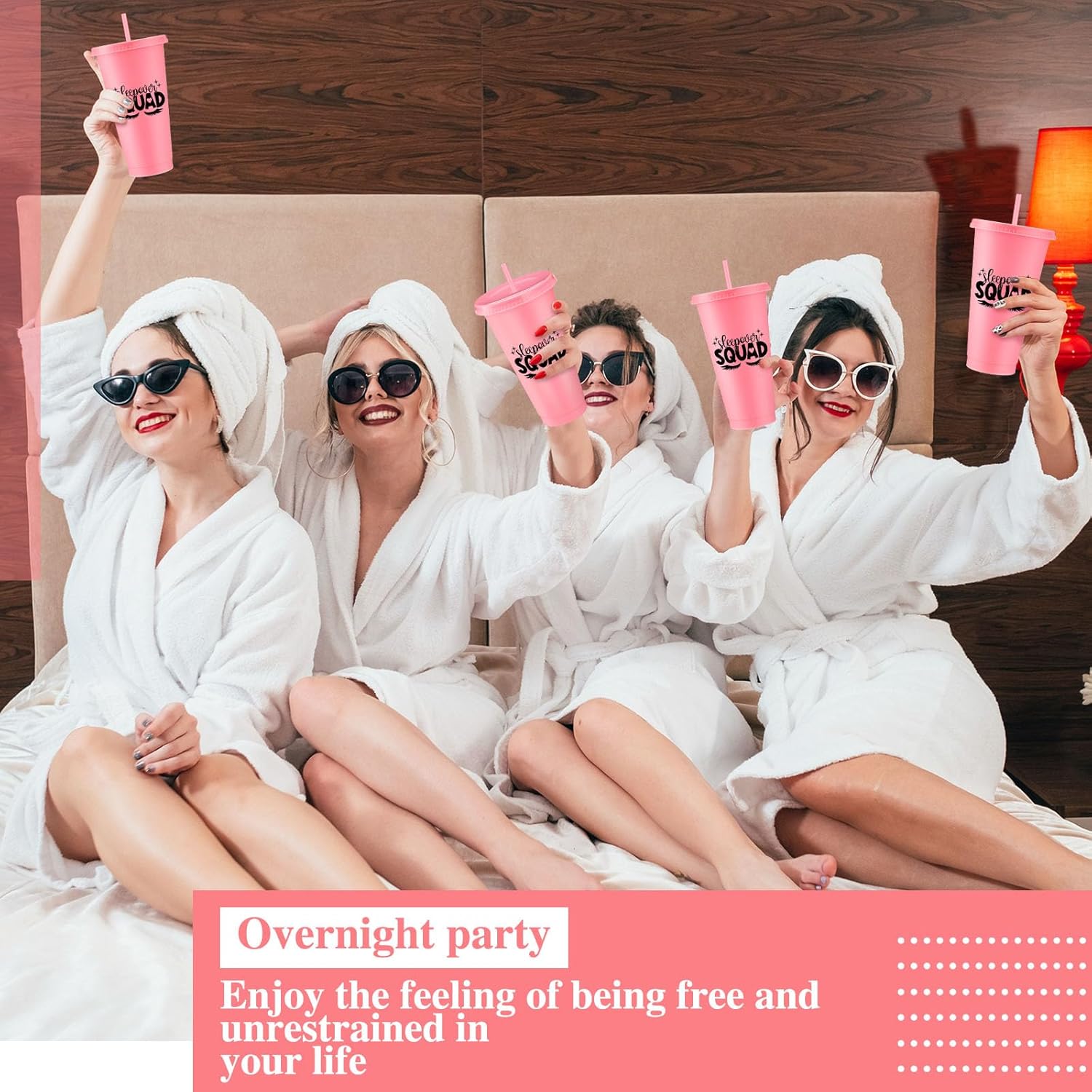 Sleepover Party Supplies for Girls Sleepover Squad Cups with Lids and Straws 24 oz Slumber Party Plastic Tumbler Coffee Cup for Birthdays Slumber Spa Favors(Pink,12 Pcs) - Image 7