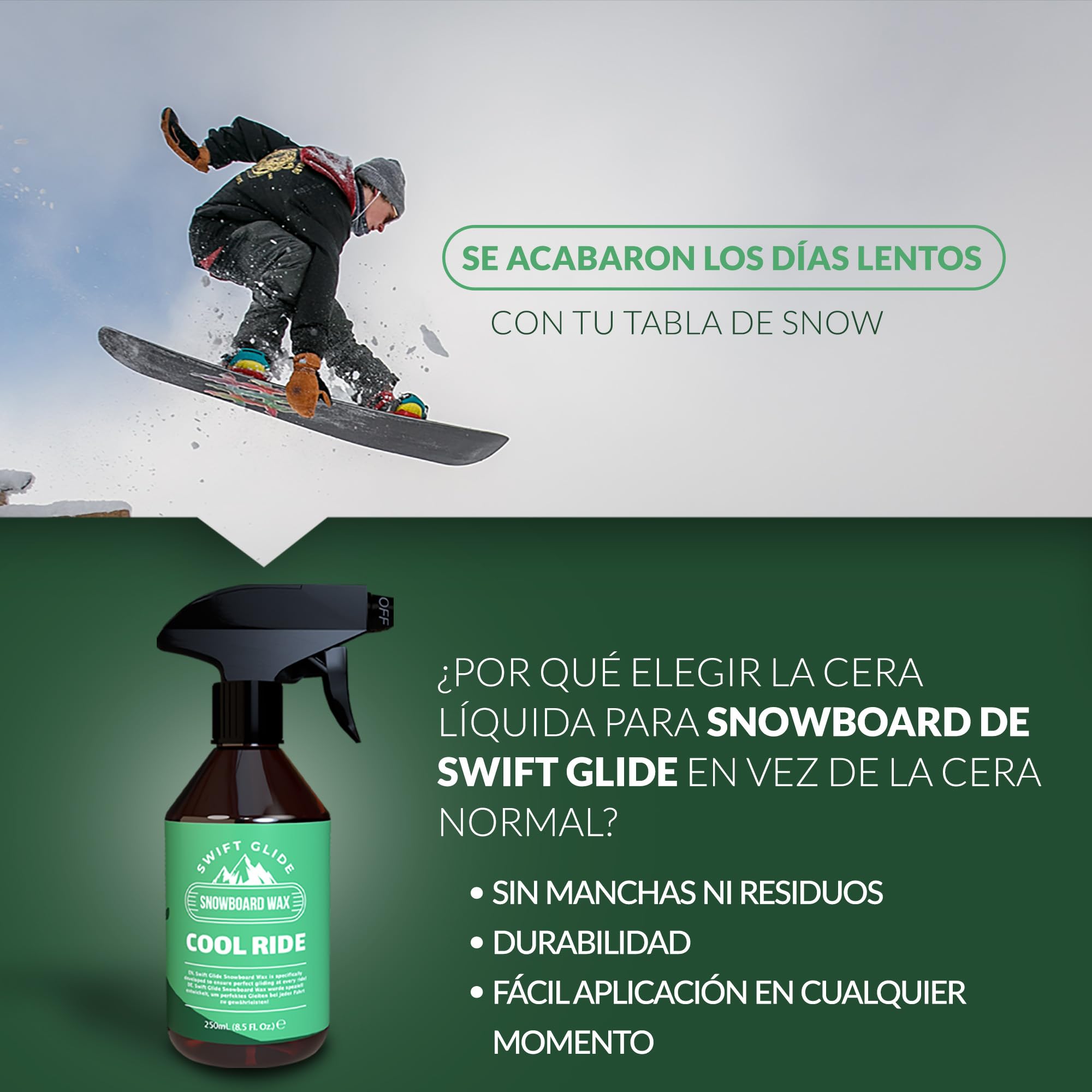 Cera Esqui y Snowboard en Spray - 250ml - Fácil Aplicación - No Mancha - Logra un Deslizamiento Superior en la Nieve - Cera para Esquis - Cera Snowboard
