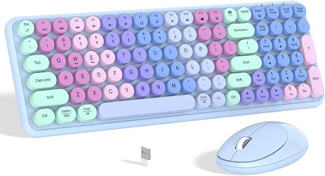Links9+ Colorful Wireless Keyboard Mouse Combo, Gradient Rainbow Colors 100 Keys and 2.4GHz Optical Mouse Connection for Windows, Mac, Laptop, PC, Desktop Purple Colorful