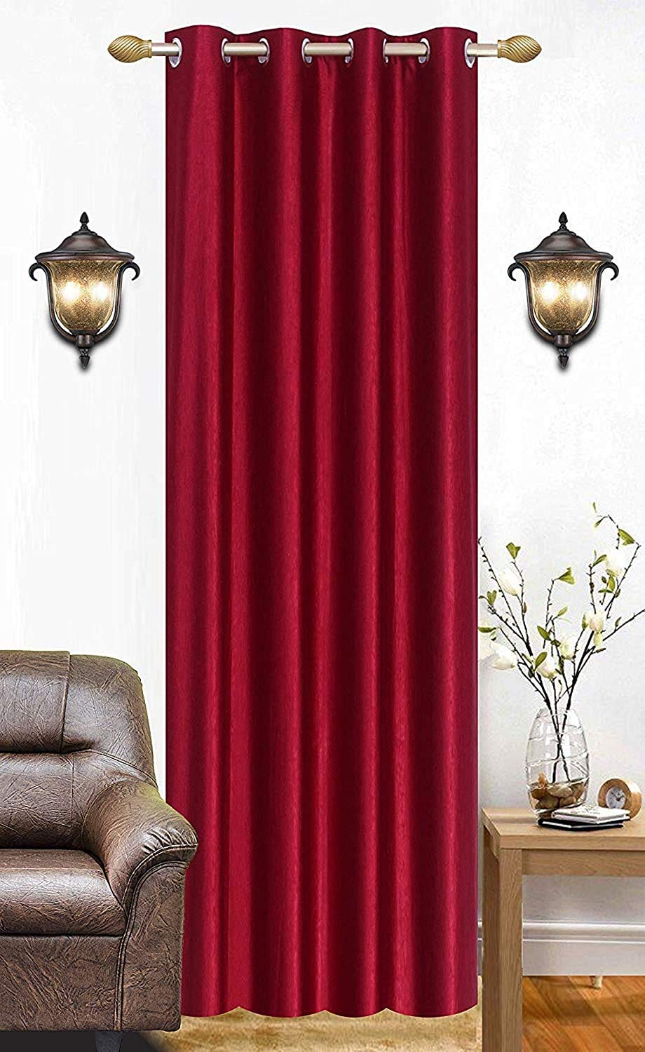 Curtain King Premium Royal Silky Single 1 Pc. Plain Solid Long Crush Room Darkening Eyelet Curtains (Maroon, 9 Feet)