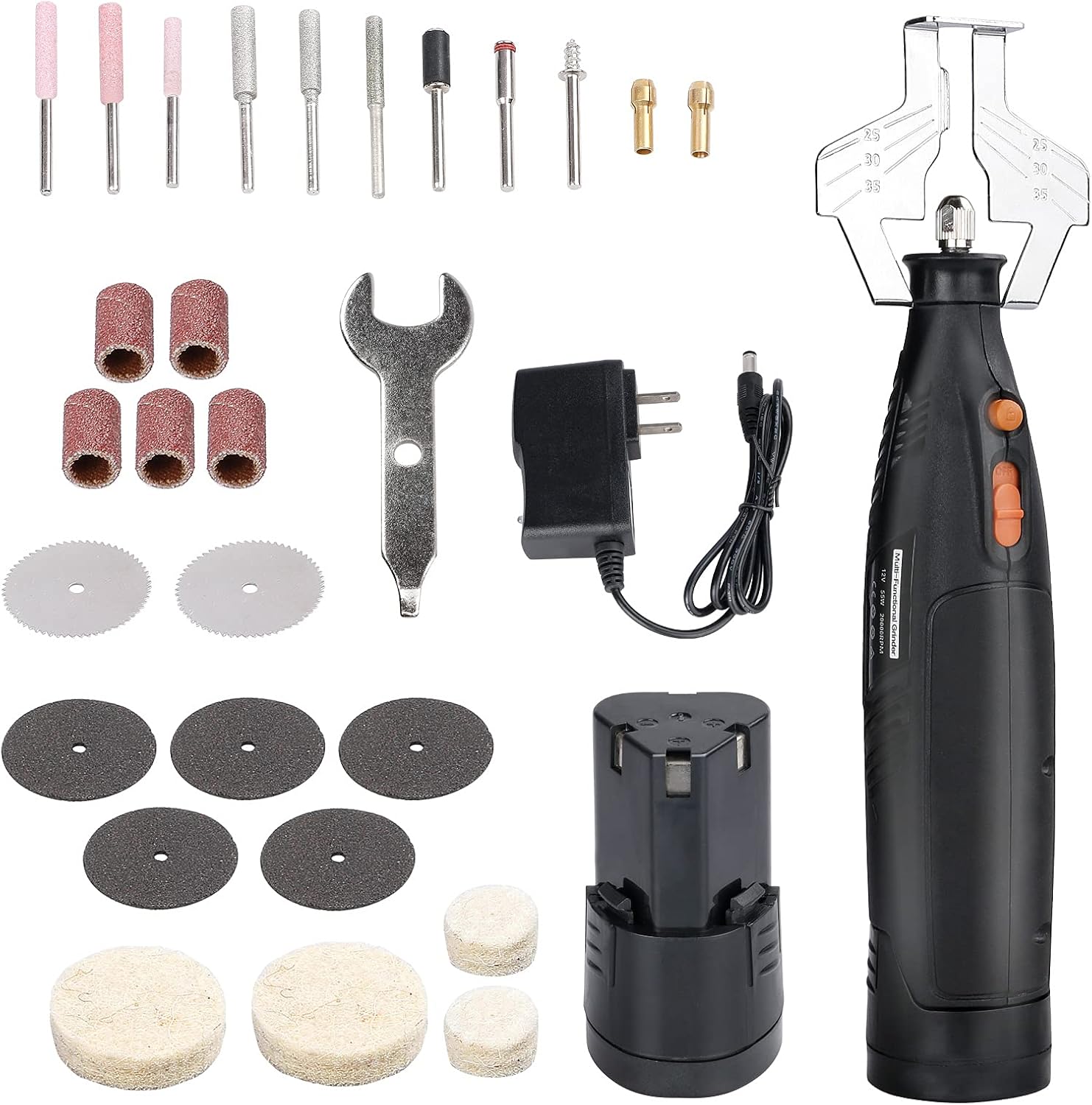 Piasgde Cordless Chainsaw Sharpener Kits, Handheld Portable Chainsaw Chain Sharpener Tool Set, Multi-Function Electric Chain Saw Shaper Comes with 12pcs Sharpening Wheels, Angle Attachment : Patio, Lawn & Garden