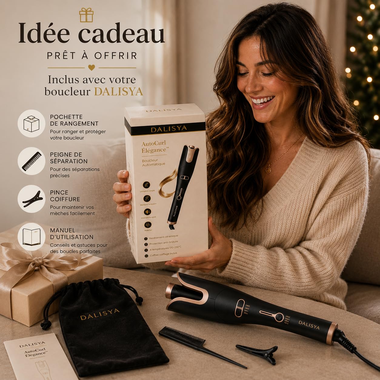 Boucleur Automatique DALISYA AutoCurl Élégance™ – Fer à Boucler Automatique Céramique 170-230°C – Boucles Naturelles Ondulations Wavy – Rotation Gauche/Droite – Idée Cadeau Femme