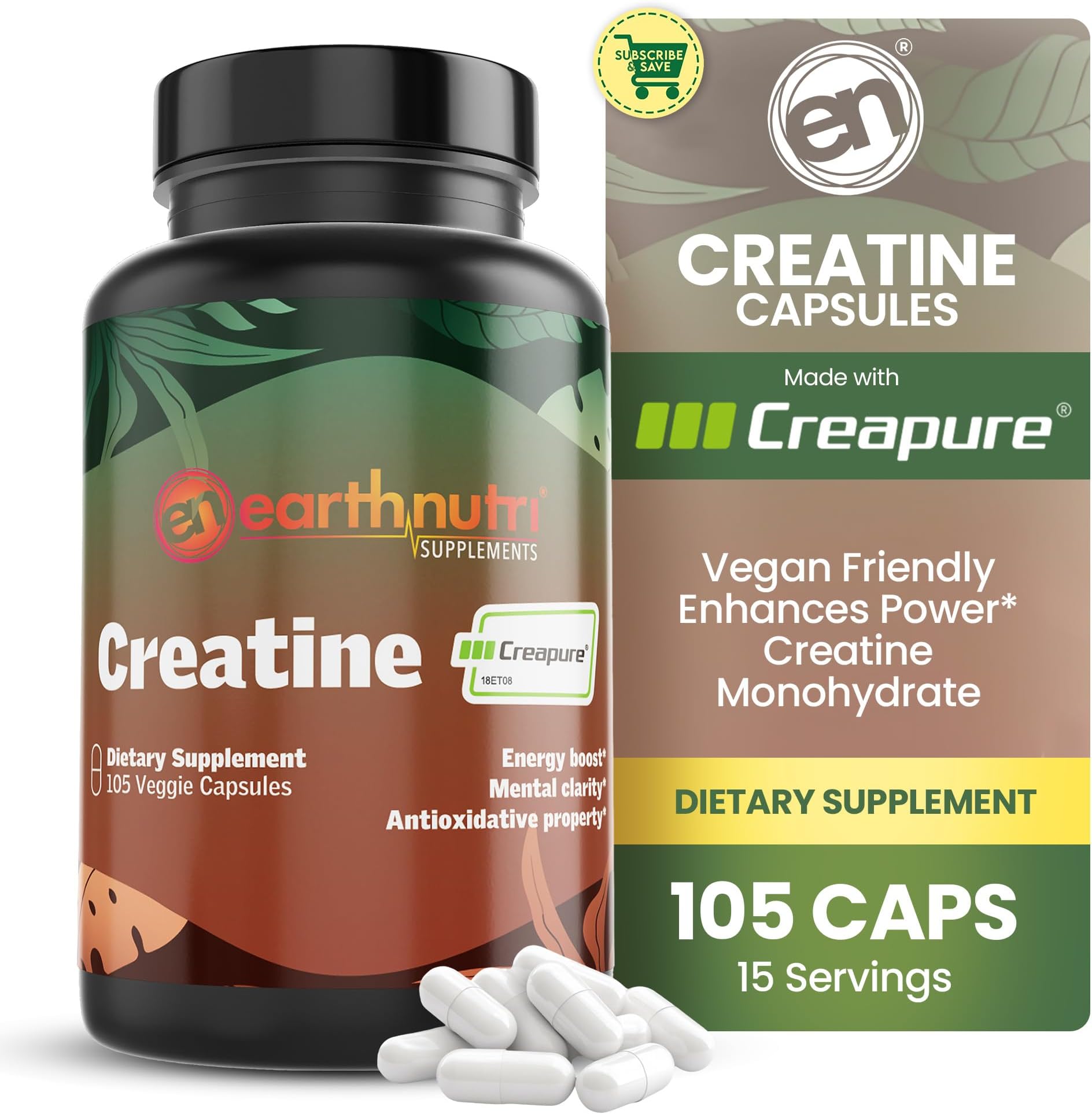 EarthNutri Creatine Monohydrate Supplement - Micronized for Maximum Absorptio...
