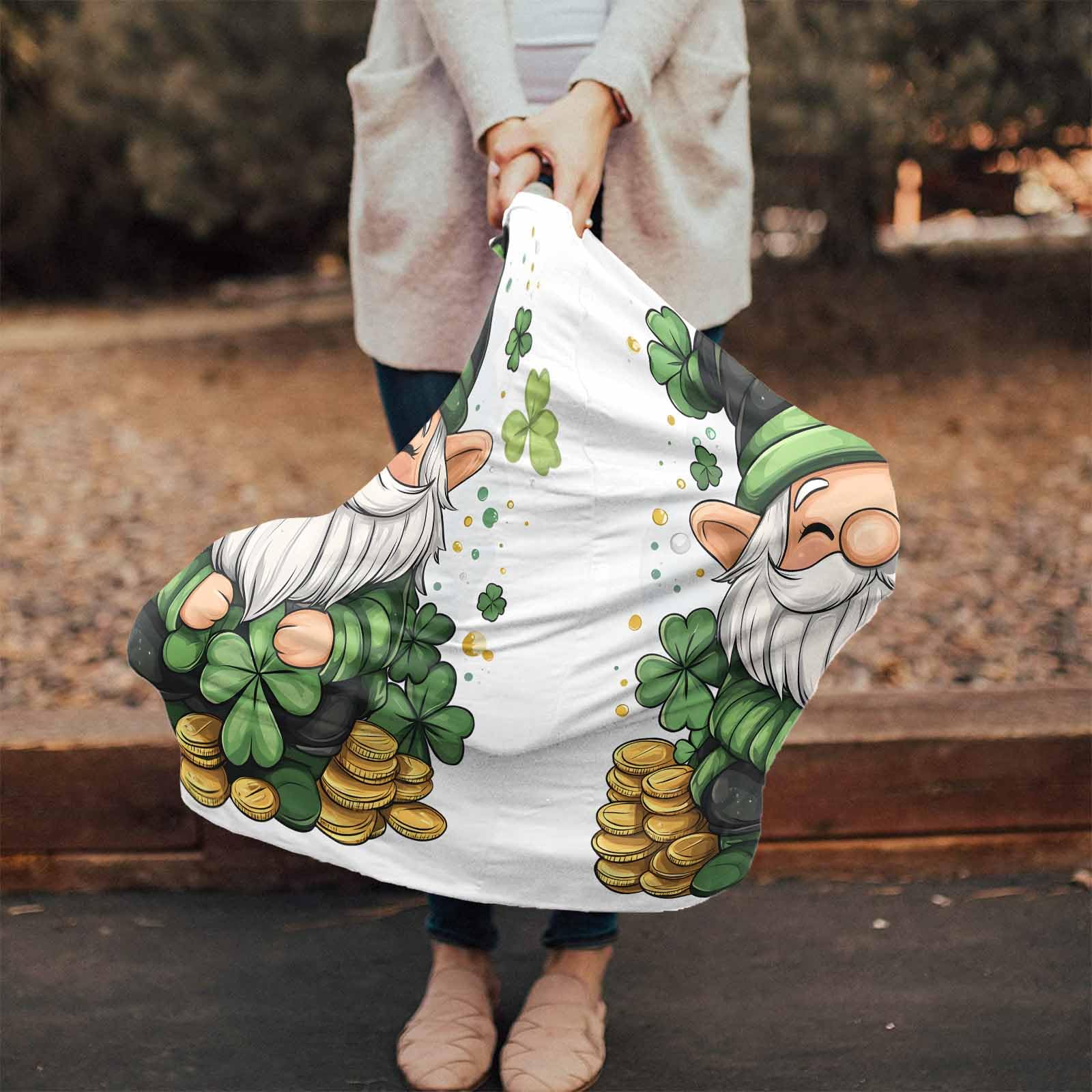 Nursing Cover for Breastfeeding Scarf, Cartoon Green Gnome Gold Coin St. Patrick's Day Baby Car Covers Super Soft Multi Use for Canopy Shopping Cart Cover Blanket Stroller Cover