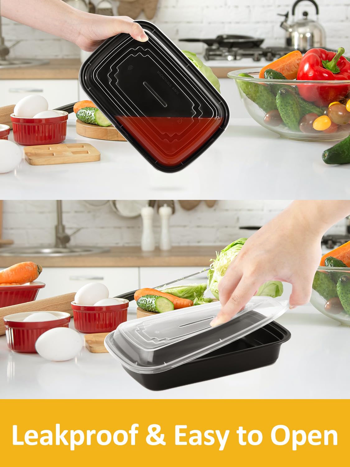 NEEBAKE 60 juegos de recipientes de preparación de comidas de 28 onzas, recipientes de plástico reutilizables con tapas, se adapta a microondas, congelador y lavavajillas
