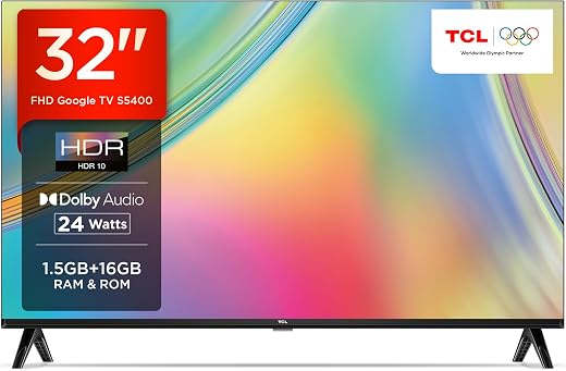 TCL 80.04 cm (32 inches) Bezel-Less S Series Full HD Smart LED Google TV 32S5400 (Black)