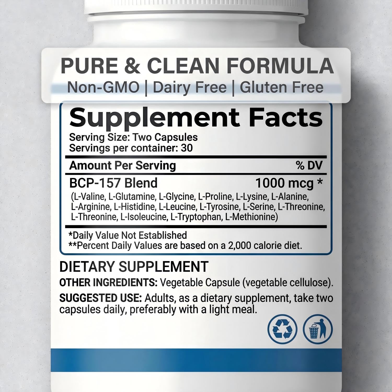 BPC 157 Peptide Capsules 1000Mcg, Support Muscle Growth, Tissue Repair, Strength, and Promote Digestive and Overall Health. Total 120 Capsules - 2 Bottle — view 2