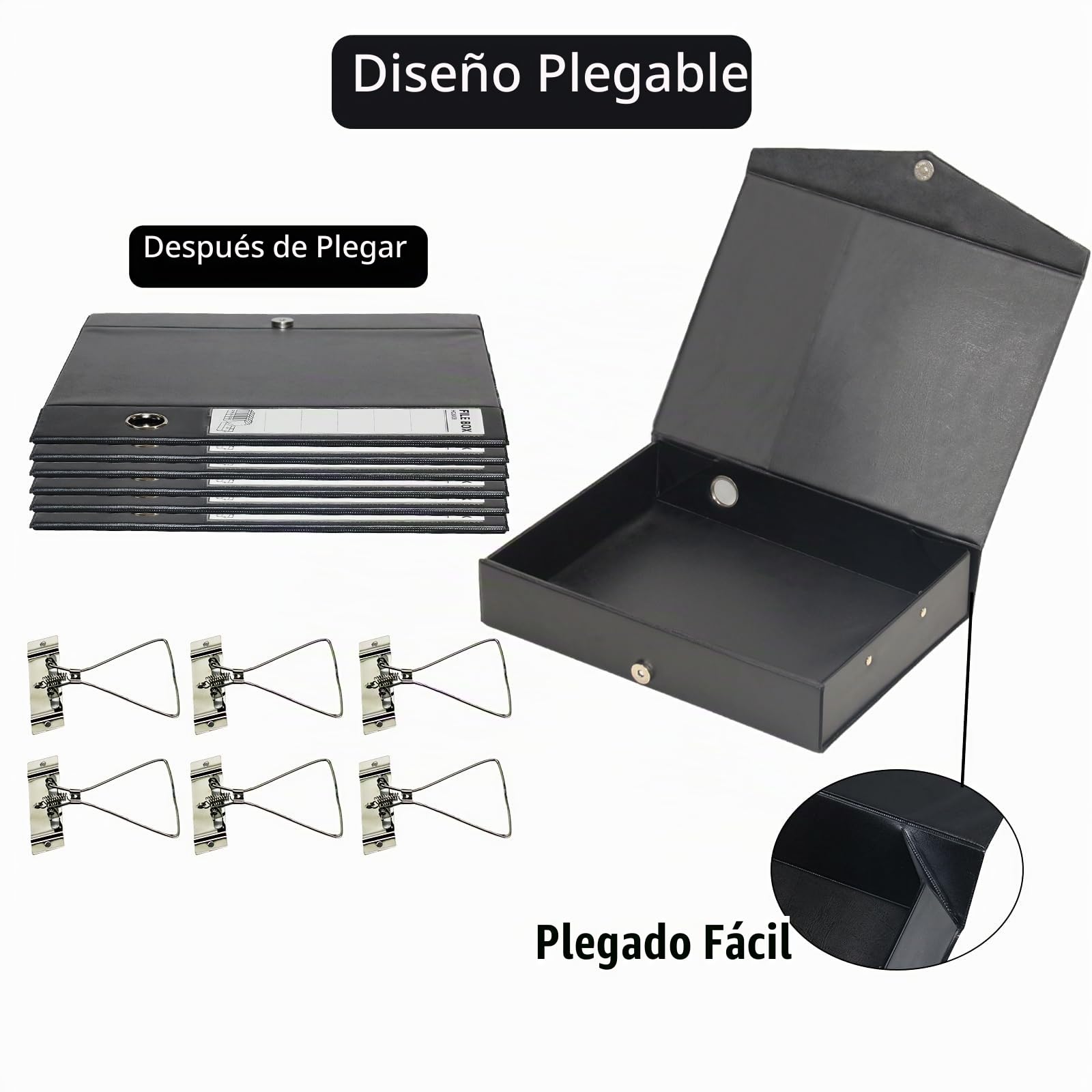 6 Piezas Cajas de Archivos con Pinza,Lomo 65 mm,Negro | Caja Archivador,Caja de Documentos A4 para Oficina