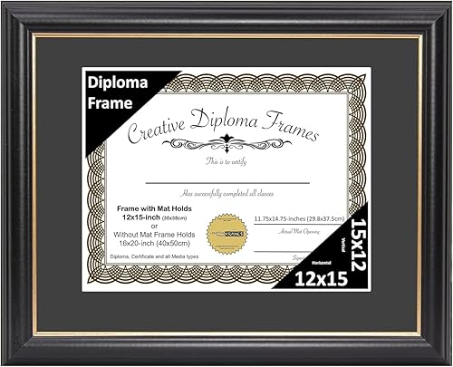 Vista 133 de Creative Picture Frames Marco para diploma Rockefeller de 9 x 12 pulgadas, color negro con borde dorado, muestra un certificado de 9 x 12 pulgadas