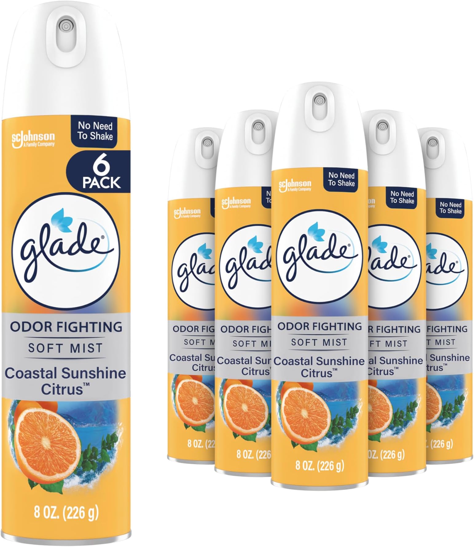 Air Freshener Room Spray, Coastal Sunshine Citrus Scent, Odor Fighting to Deliver Long Lasting Freshness, 8 Oz, 6 Count