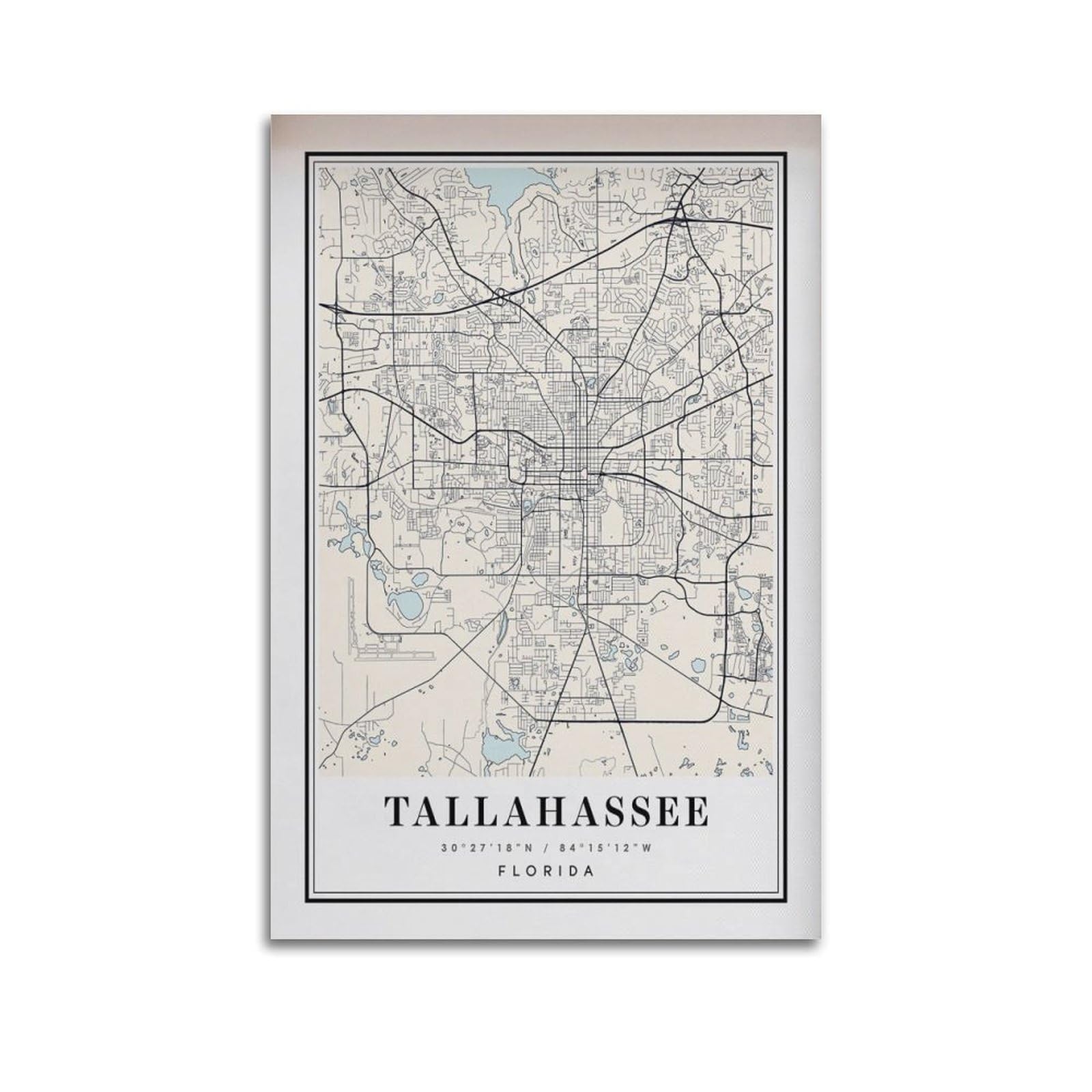 xiaoxiaoshen Tallahassee FL Map Canvas Poster Wall Art Prints Room Aesthetic Murals Bedroom And Living Decorations 20x30inch(50x75cm)