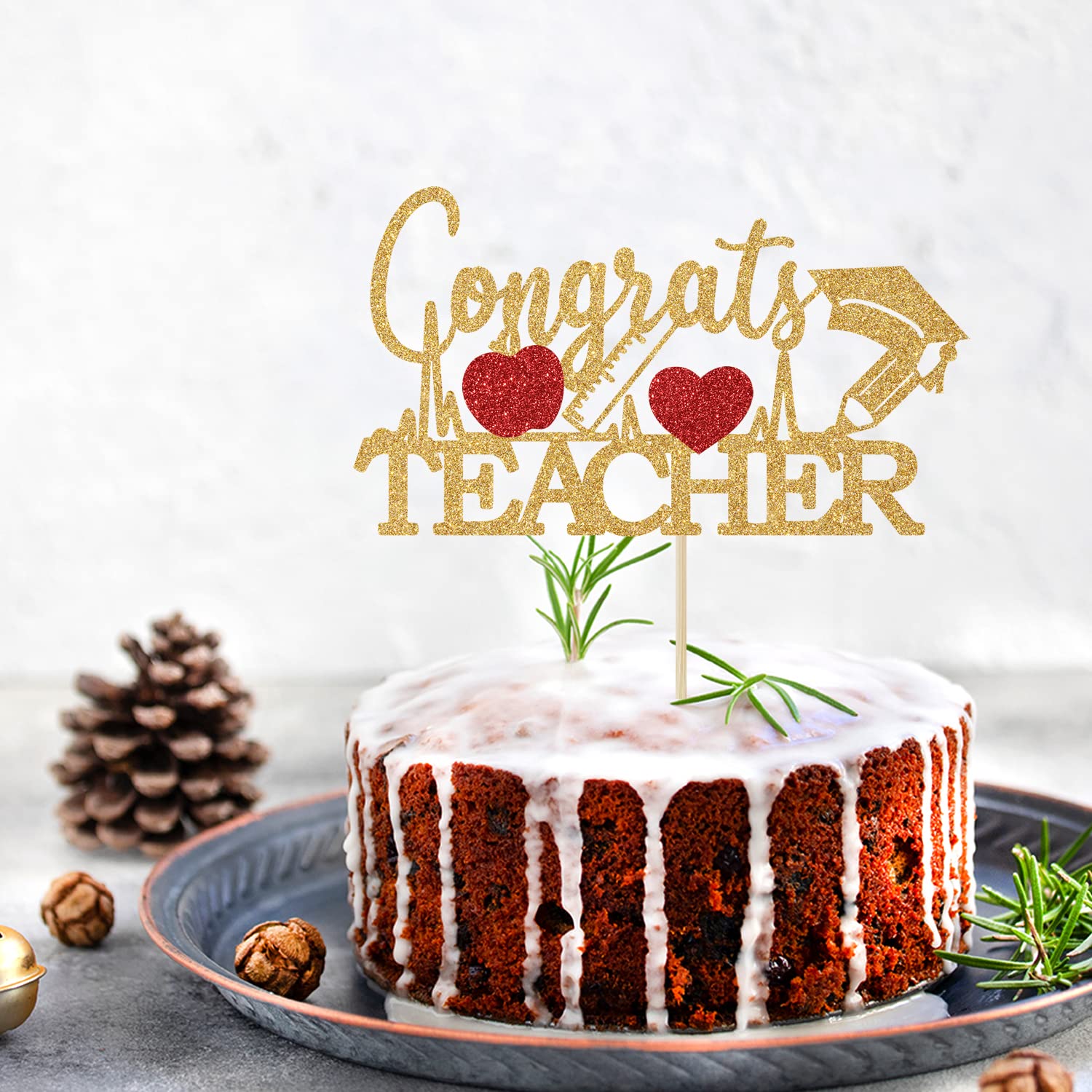 WeBenison Cake Topper Für Lehrer-Abschluss – Rose Gold Glitzer-Dekoration