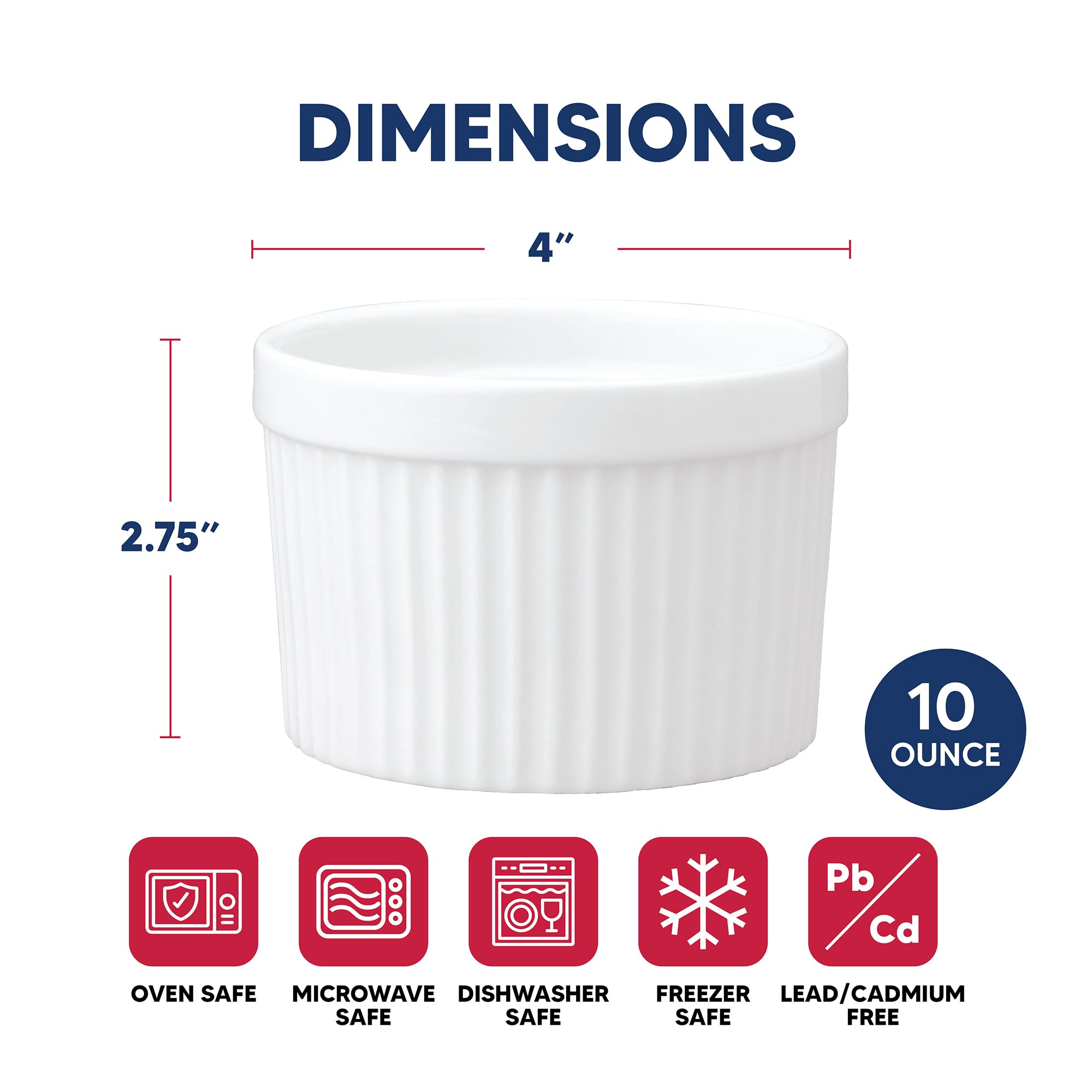 HIC de profundidad Souffles, porcelana, 7 cm x 9,5 x, Capacidad de 235 ml, conjunto de 6