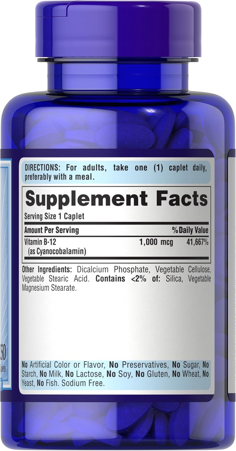 Puritans Pride Vitamin B-12 1000 Mcg Timed Release Caplets, 250 Count : Health & Household
