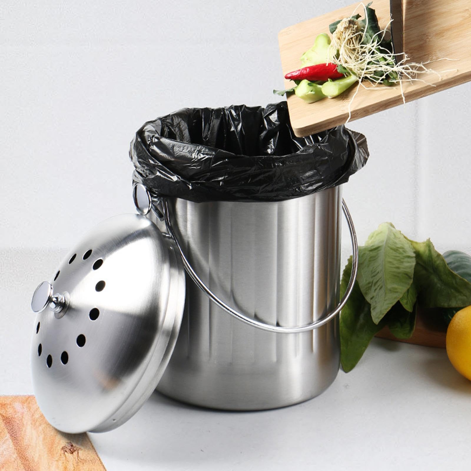 Grand seau à compost recyclable pour le pain, les déchets alimentaires, le jardinage, la cuisine