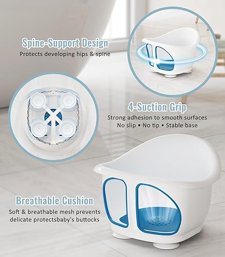 Miniatura 2 de Asiento de baño para bebés de 6 a 12 meses, bañera para bebé con ventosas antideslizantes, silla de baño infantil para recién nacido, malla de