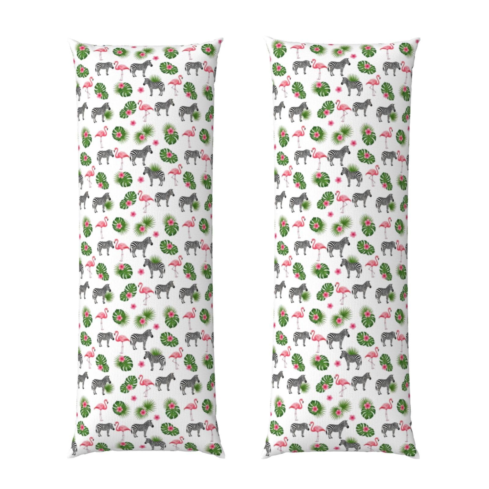 Body Pillowcase 20x54, Green Palm Leaf Zebra Pink Flamingo Floral, Premium Ultra Soft Pillow Cover with Zipper Closure, Breathable Bedding Protector for Men Women Bed Sofa