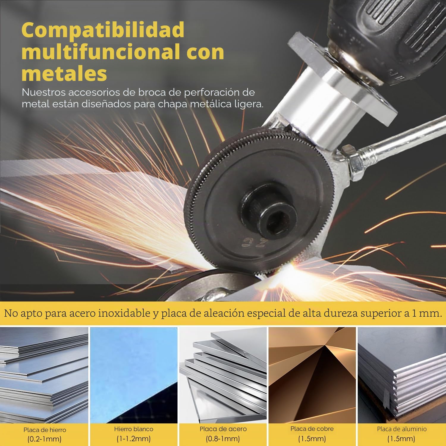 Cortadora de Chapa, Accesorios de Corte de Metal para Taladro Eléctrico, Tijeras de Chapa Eléctrica Nibbler para Cortar Placas de Hierro, Acero, Cobre, Aluminio
