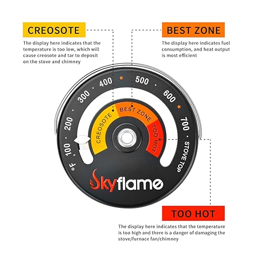 Miniatura 3 de Skyflame Termómetro superior magnético Medidor de temperatura de estufa de madera con dial grande, accesorios de chimenea para estufas de gasestufa