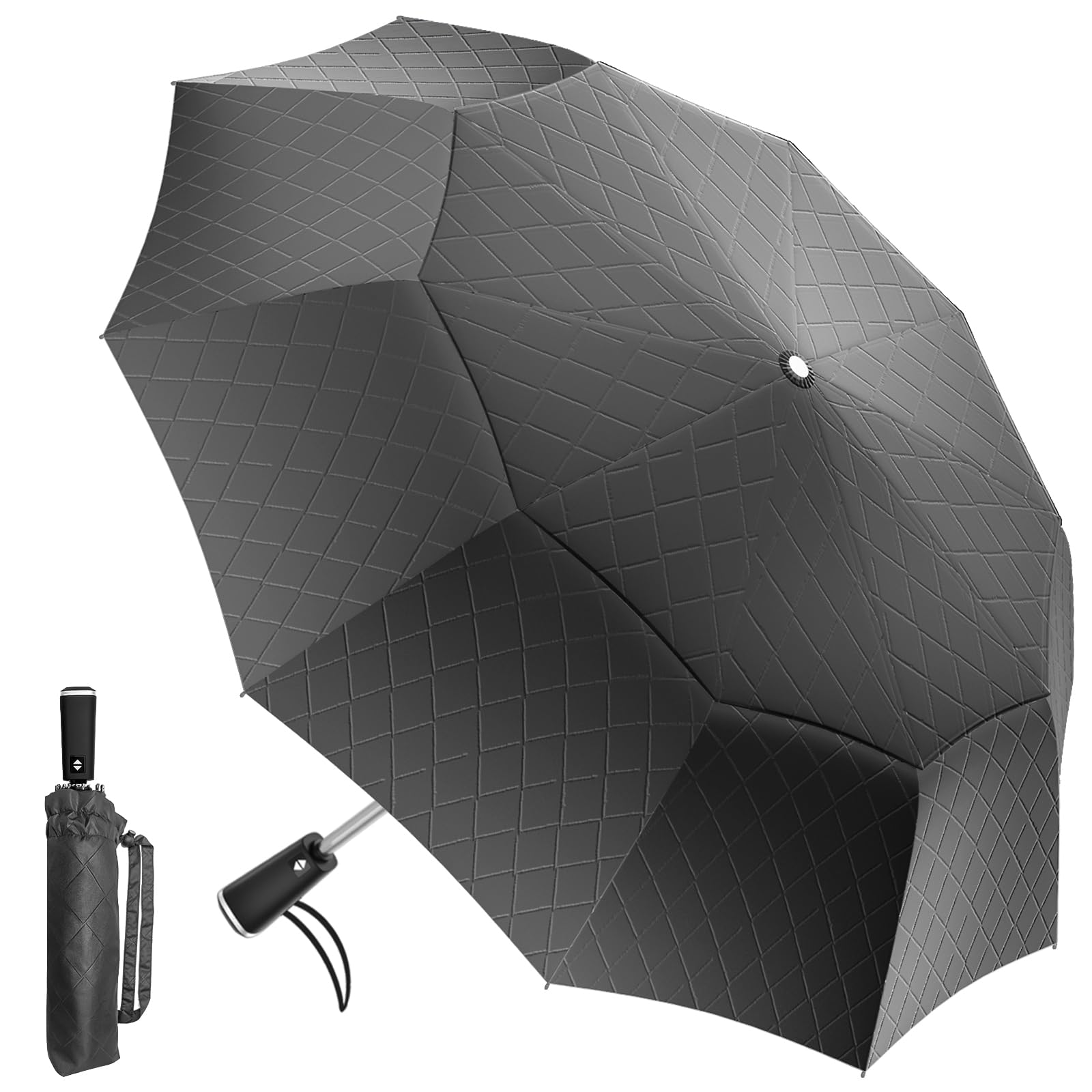Satol Grand parapluie de golf, coupe-vent, 10 baleines, ouverture/fermeture automatique, parapluie surdimensionné à double auvent ventilé, robuste, portable, pliable pour voyage, UPF 50+, résistant au