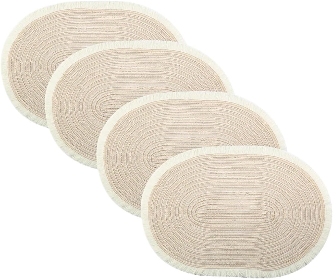 4pcs Fringe Oval Placemats Set Braided Circle Place Mat Washable Table Mats for Kitchen Dining Table Non-Slip Place mats