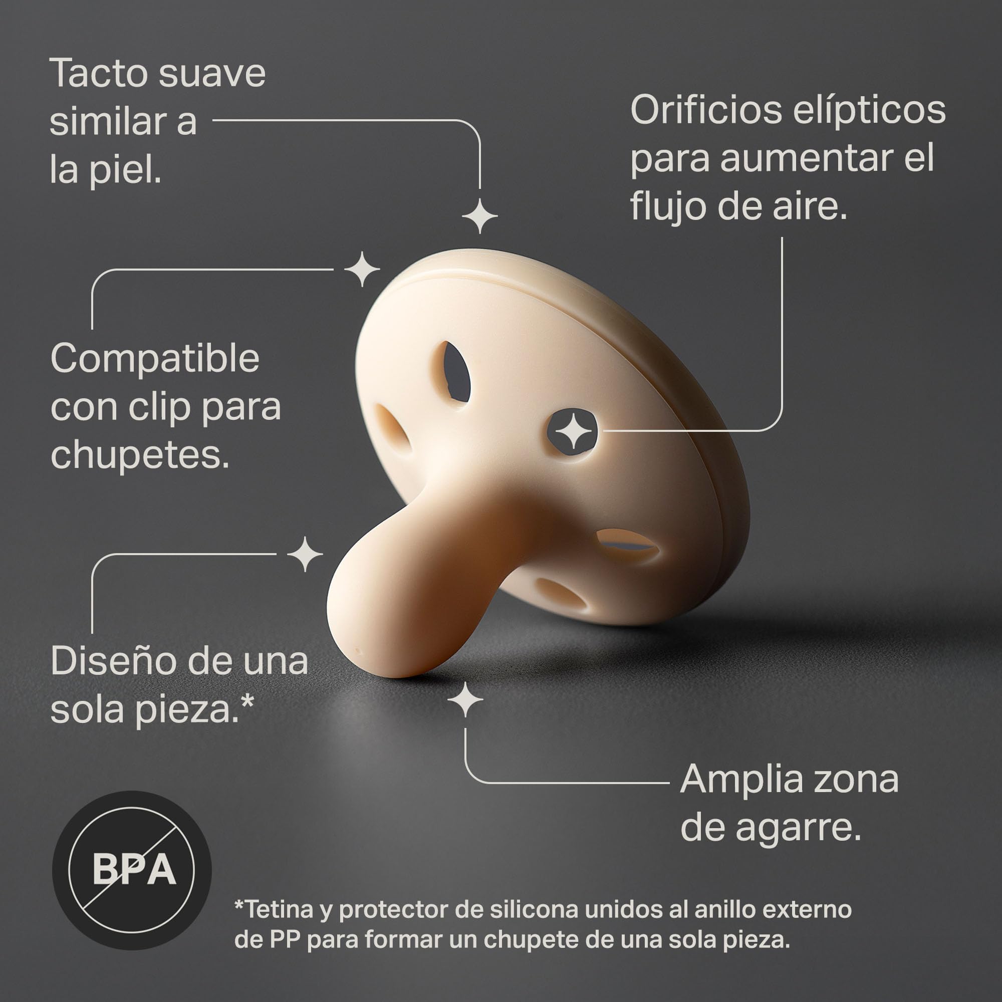 Tommee Tippee Chupete anatómico ligero, 0-6m, paquete de 4, diseño ligero de silicona de una sola pieza, tetina simétrica