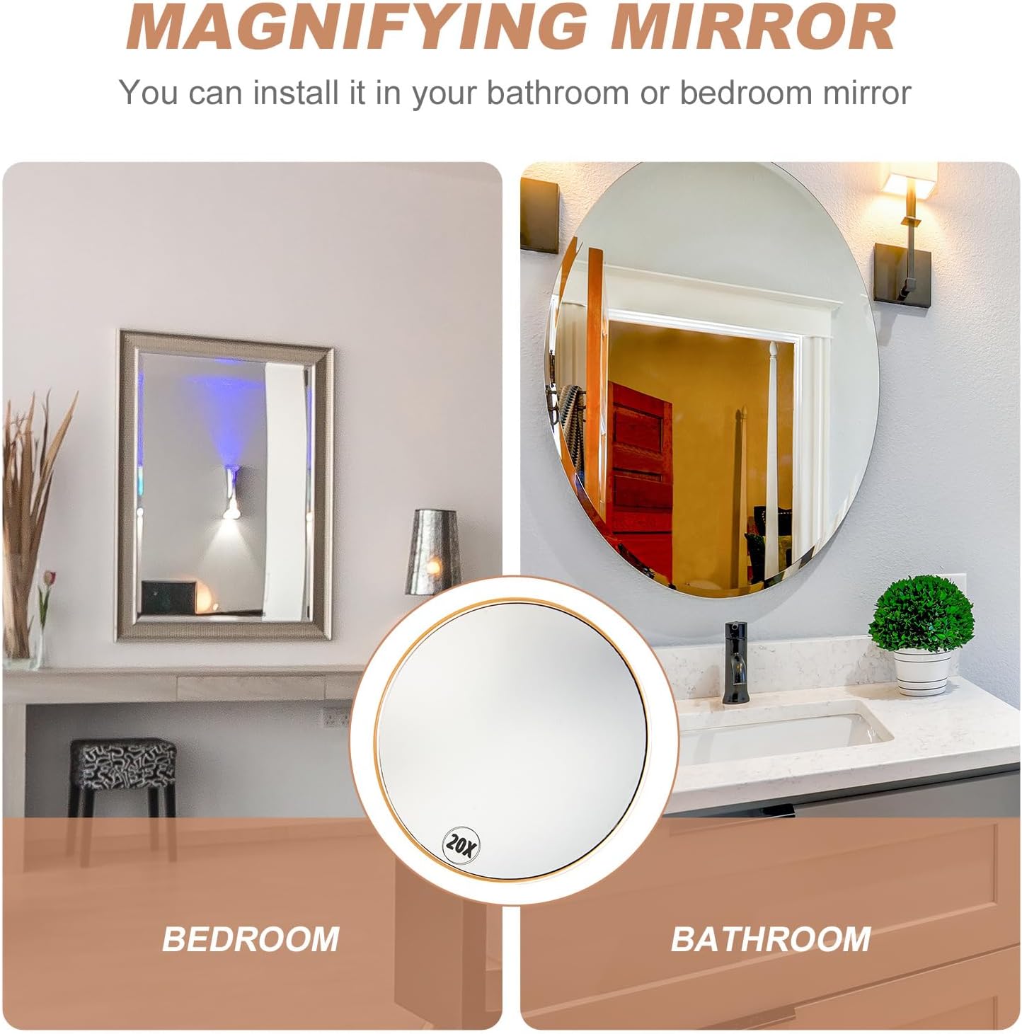 DOITOOL Magnifying Makeup Mirror with 3 Suction Cups,20x Magnifying Mirror Suction Cup Wall Mounting Travel for Shaving Beauty Bathroom