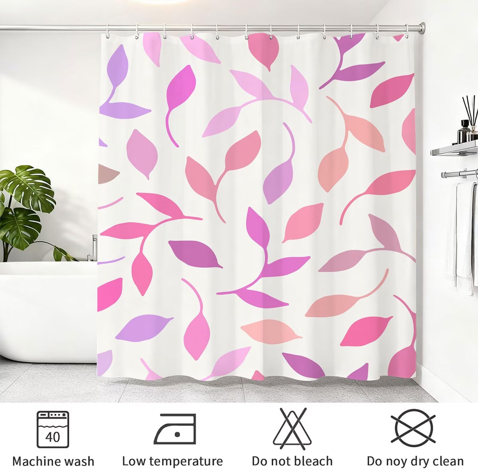Rideau de Douche 240x180 cm - Tissu Polyester Imperméable Anti-Moisissure - 12 Anneaux Inclus - Ourlet Lesté pour Stabilité - Lavable en Machine - Idéal de Baignoire et Douche - Rose & Feuille Y1#520