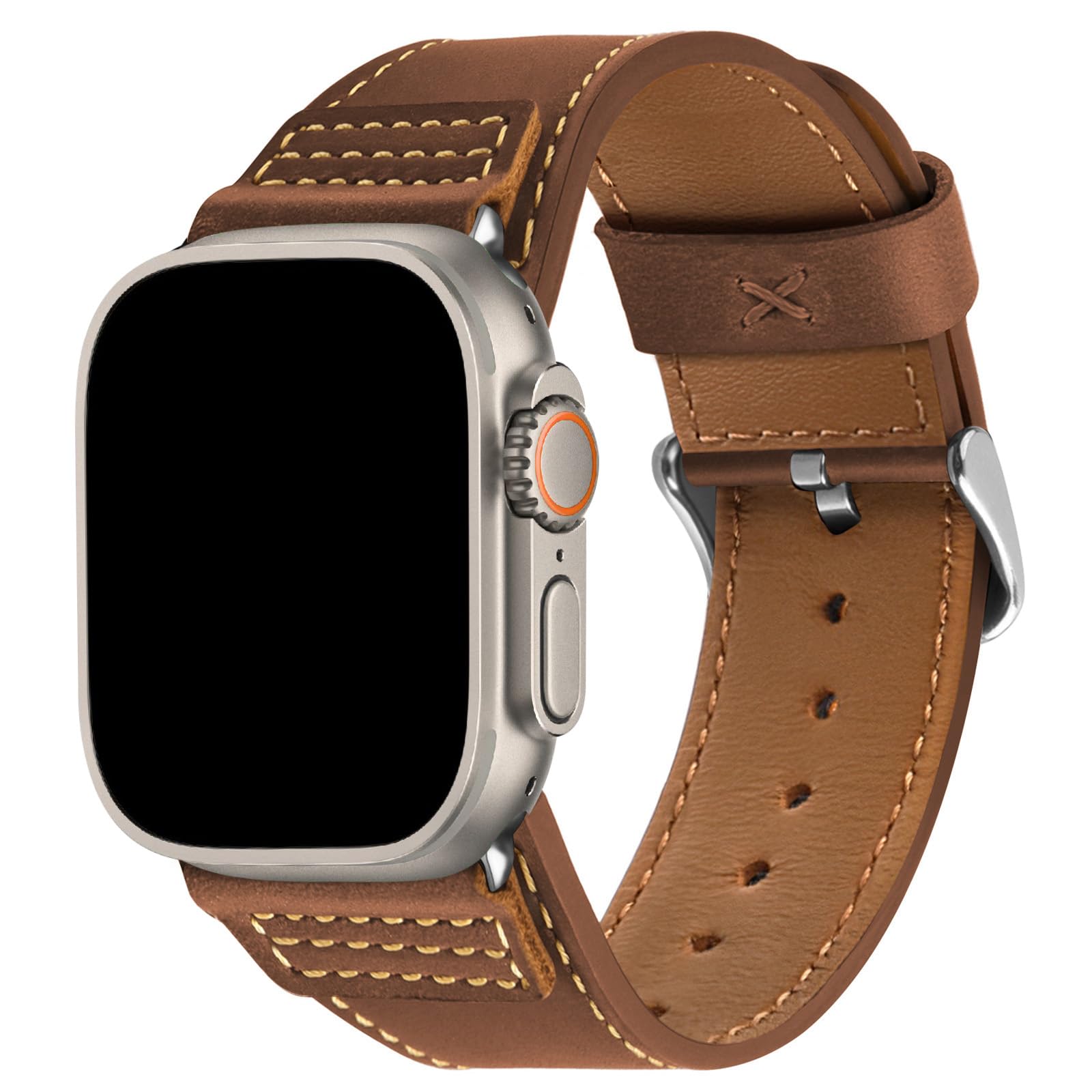 Wristitani Echtes Leder Vintage Armband Kompatibel mit Apple Watch Lederarmband 44mm 45mm 46mm 42mm 49mm 41mm 40mm 38mm, Ersatzbänder Damen Herren für iWatch Ultra 2/3 Serie 11 10 9 8 7 SE 6 5 4 3 2