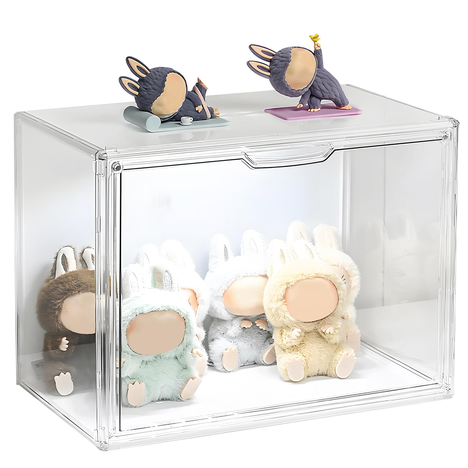 BOHOIDEE 14.17"X10.63"X8.66" Clear Display Case for Figures with Lights, Acrylic Storage Organizers Box with Magnetic Door, Large Dustproof Showcase for Collectibles Action Figure