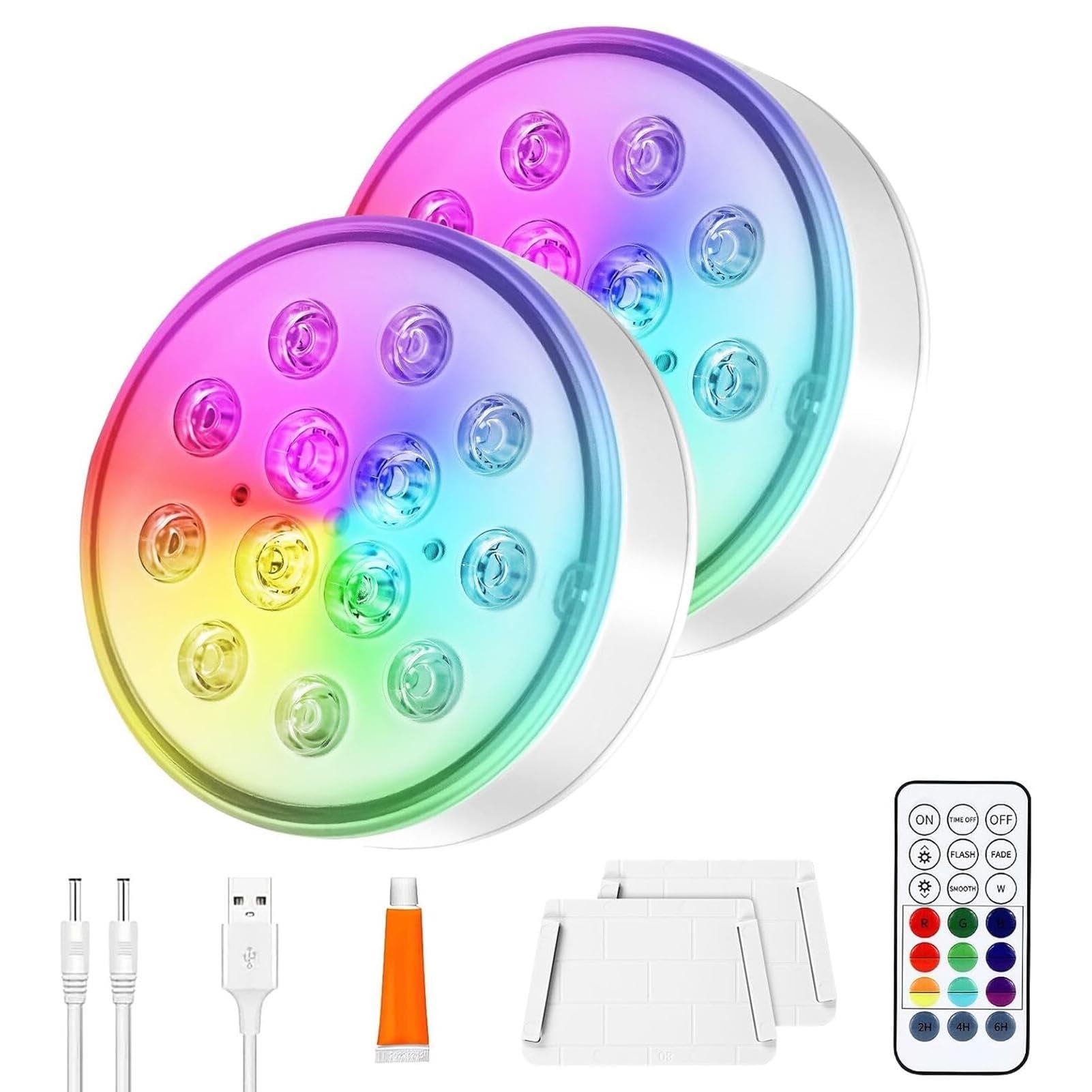 Confezione Da 2 Luci Per Piscina, Luci LED Sommergibili Ricaricabili Con Telecomando, Impermeabili IP68, 16 Colori Variabili, Funzione Timer, Luce Subacquea Per Piscina, Vasca Idromassaggio(4 Pack)
