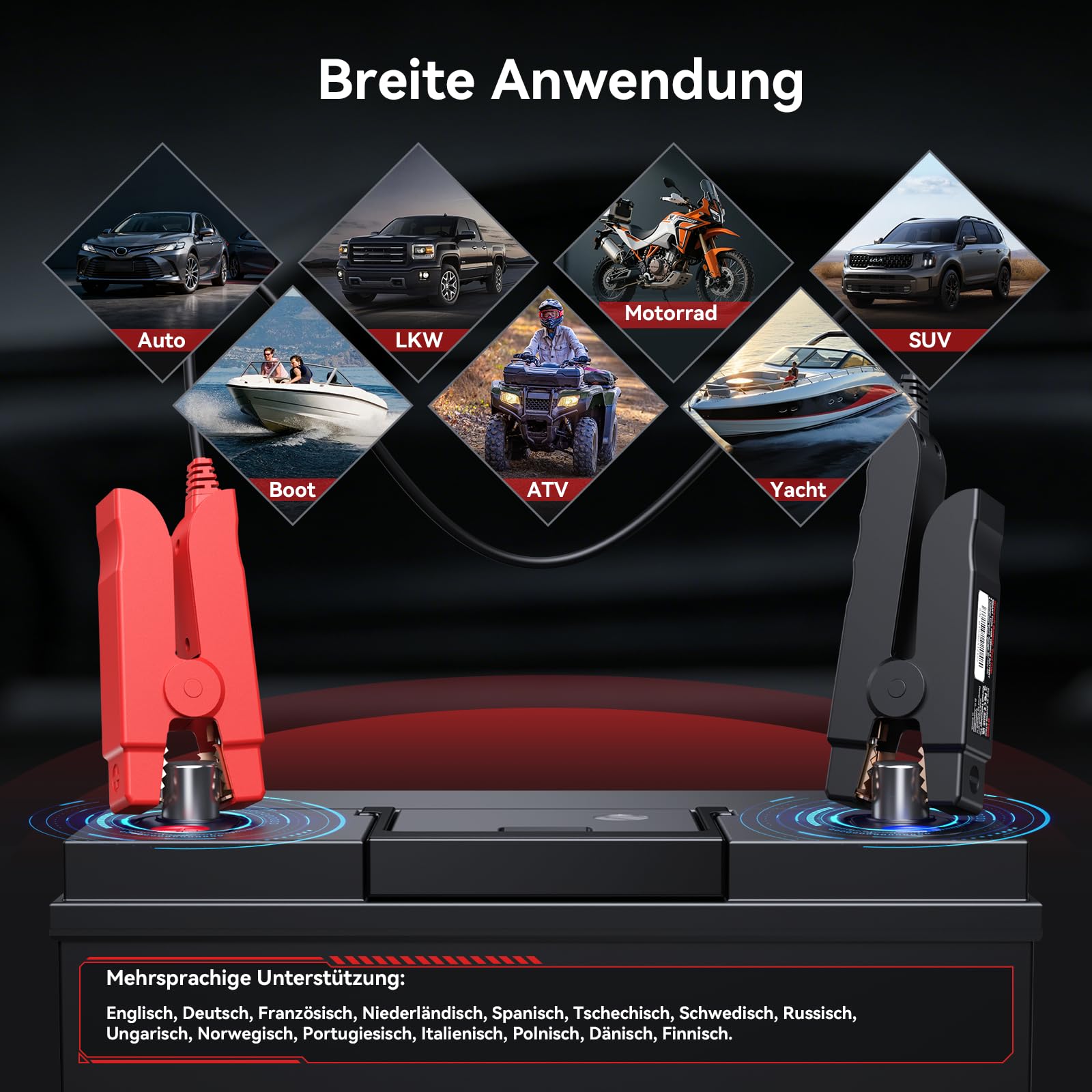 iCarsoft BT900 Autobatterietester, 12V/24V Batterie Lasttester für CCA, AGM, Gel, EFB, BT-Verbindung, mit Batterietest/Anlassertest/Ladungstest für Auto, Motorrad, ATV, SUV, Boot, Yacht