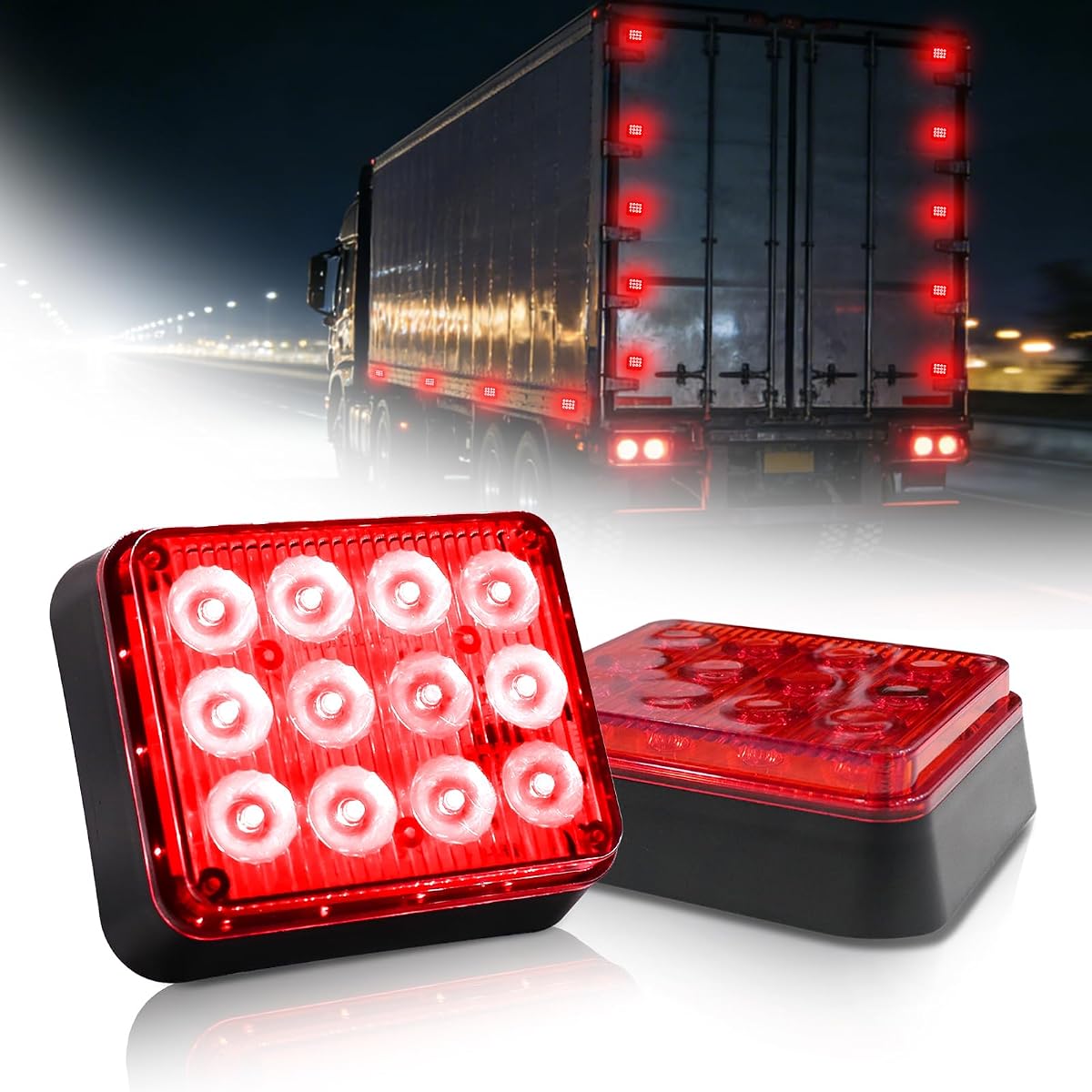 12-LED 2PCS Emergency Magnetic Red Strobe Lights | Magnetic Flashing Safety Rechargable Beacon Light for Trucks Cars Vans Vehicles