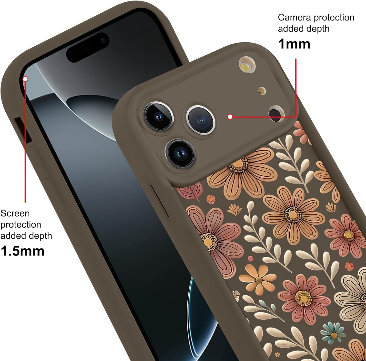 Cute Flower Phone Case for iPhone 17 Pro Max Brown Fall Floral Leaf Case 6.9", Aesthetic Autumn Pattern Print Design Cover Camera Protective Shockproof Soft Slim TPU Funda for Women Girls - Image 3