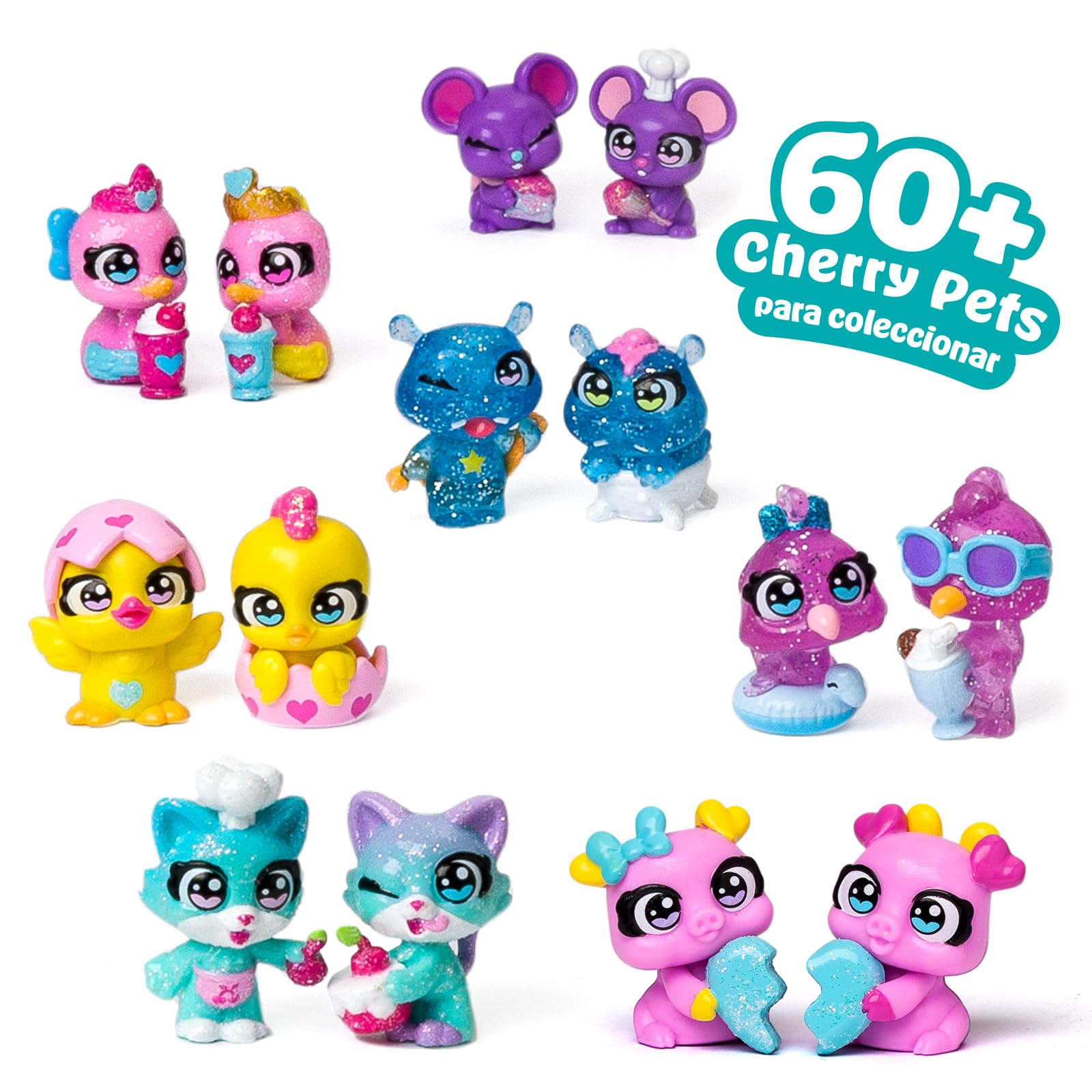 Sweet Twins Series – One Pack. Caja con 24 Sobres con Figuras coleccionables. Cada sobre Incluye 1 Figura Coleccionable Cherry Pet Sorpresa y 1 Checklist