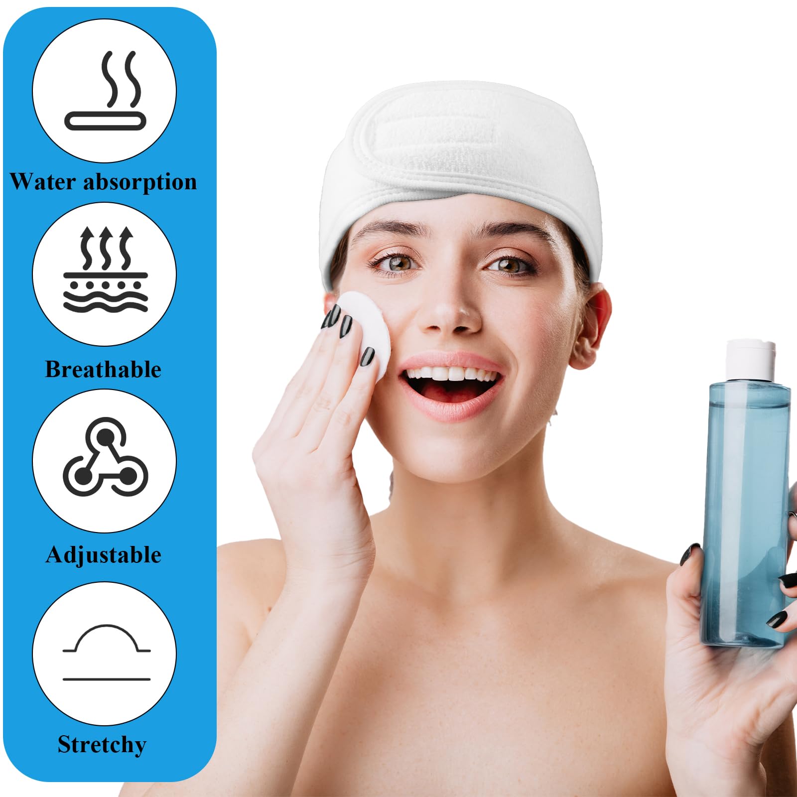 Set di 24 fasce per capelli da spa per il viso, 100% cotone di alta qualità, fasce per capelli per trattamenti viso, 61 x 8 cm, fascia regolabile per capelli, per donne, trucco e cura della pelle