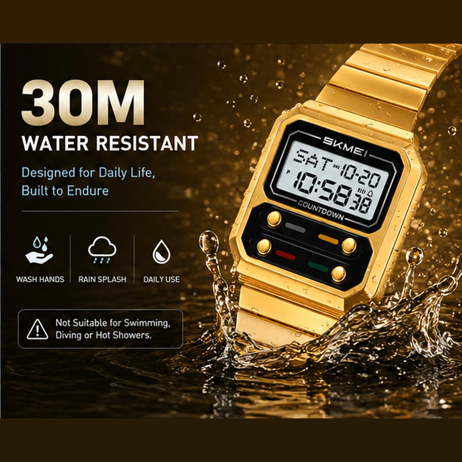 Gosasa Reloj digital retro cuadrado de acero inoxidable para hombre