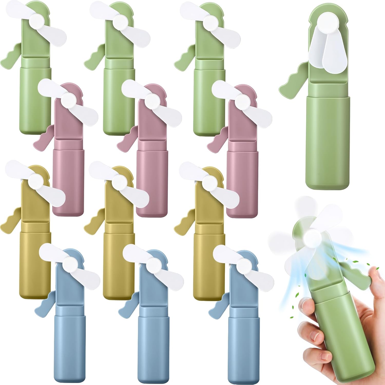 24 Pcs Mini Hand Press Fan Bulk Small Portable Cute Fan Plastic Handheld Manual Personal Cooling Party Favor Summer Outdoor Travel Camping Gifts, No Battery Included