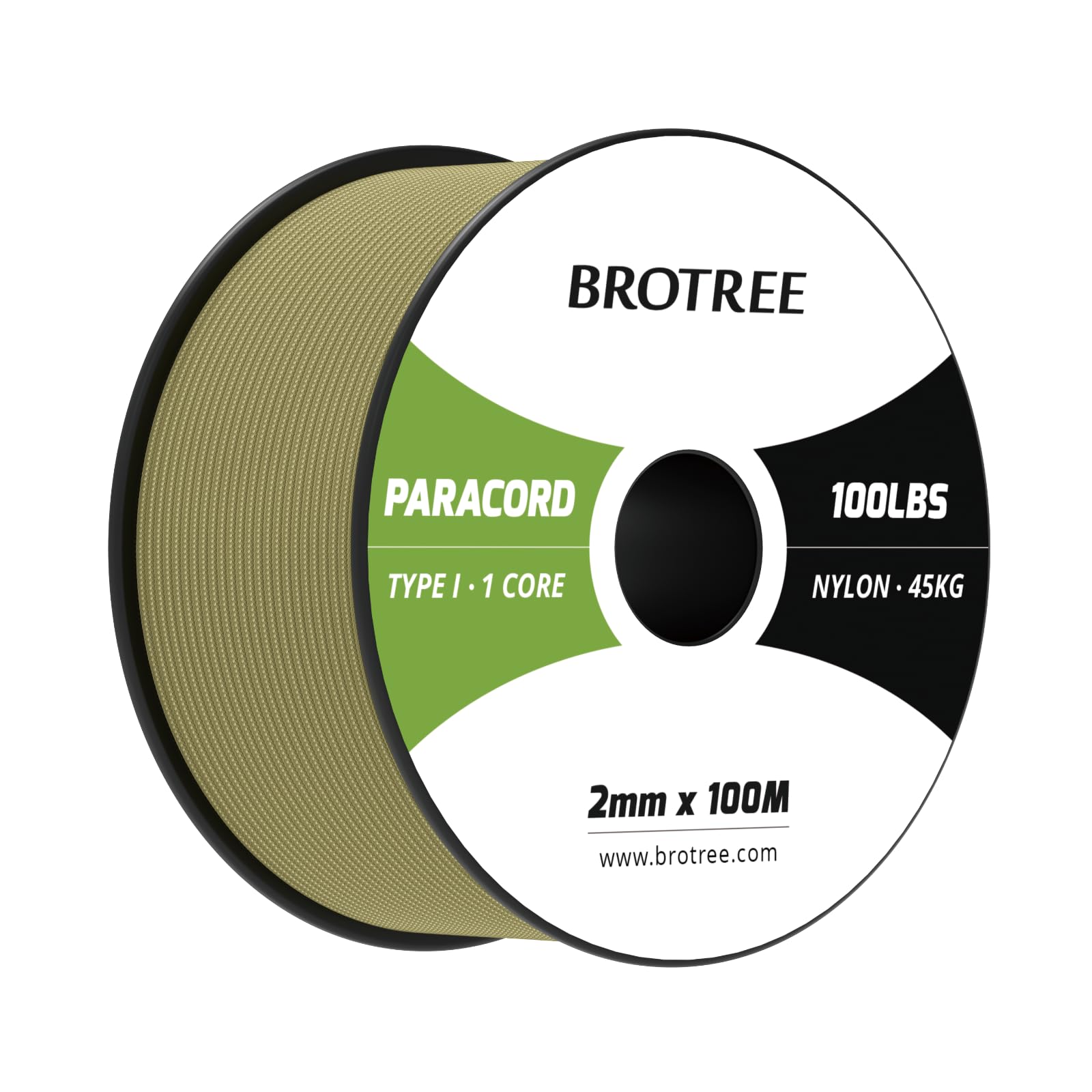 Brotree Paracord 2mm 100M 100% Nylon Rope 1 Strand Parachute Cord for Outdoor, Craft, DIY - 45kg Breaking Load (Holy Guacamole)