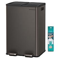 SONGMICS Cestino da Cucina, 2 x 30 L, 2 Scomparti, Pattumiera a Pedale con Coperchio a Chiusura Morbida e Secchio Interno, Acciaio Inossidabile, 15 Sacchi Inclusi, Grigio Ardesia LTB741G01