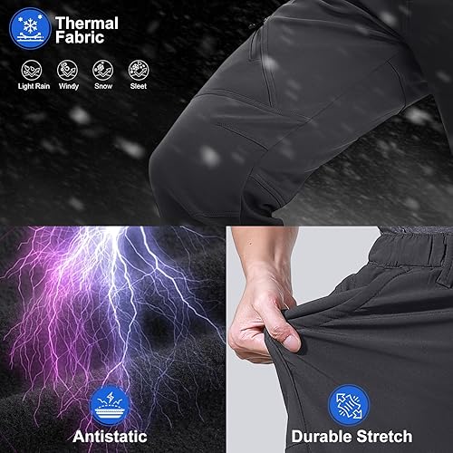 Miniatura 6 de Pantalones de nieve para mujer, para senderismo, esquí, invierno, con forro polar, softshell, repelente al agua, campamento, caminar