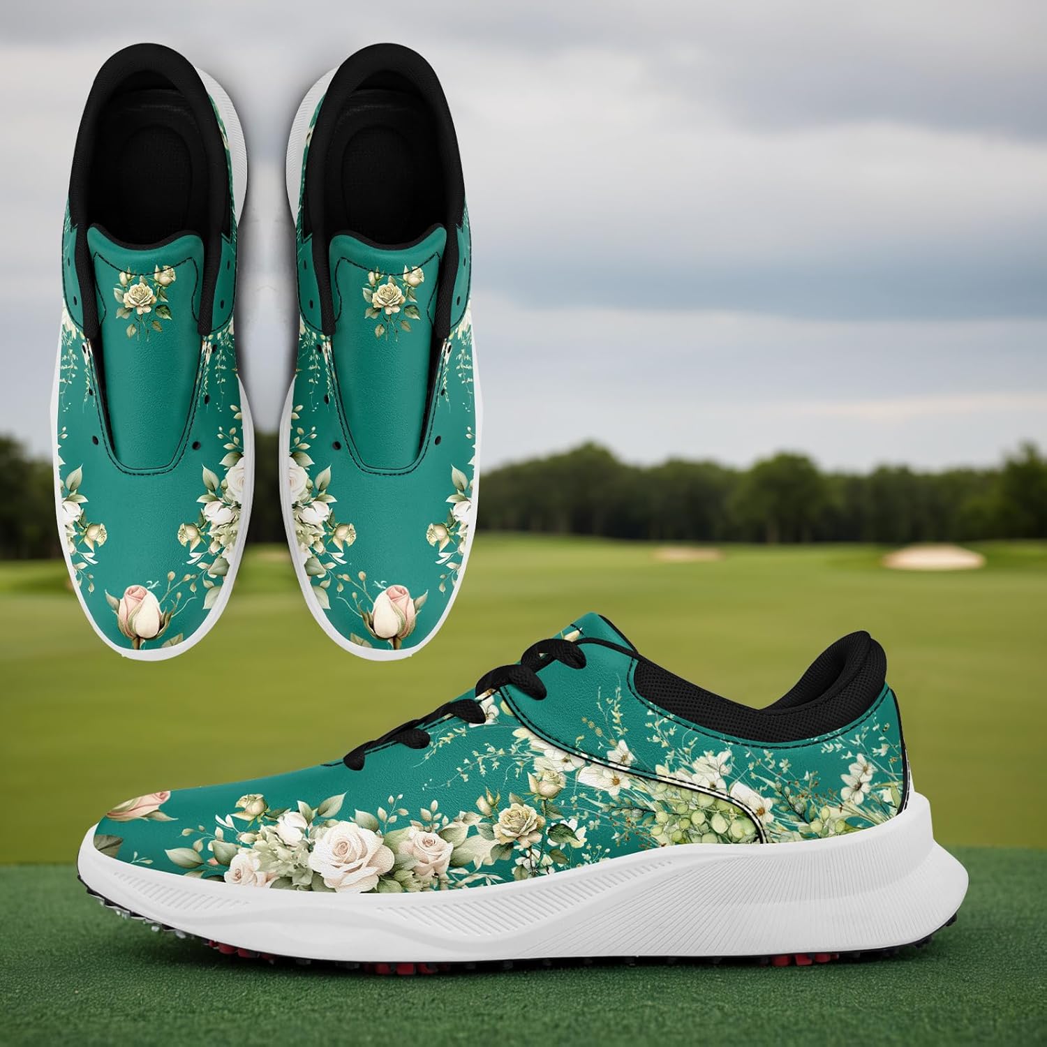 Women's Spikeless Golf Shoes Lightweight Vegan Leather Golf Sneakers Fashion Non Slip Training Smeakers with Ventilation Heel