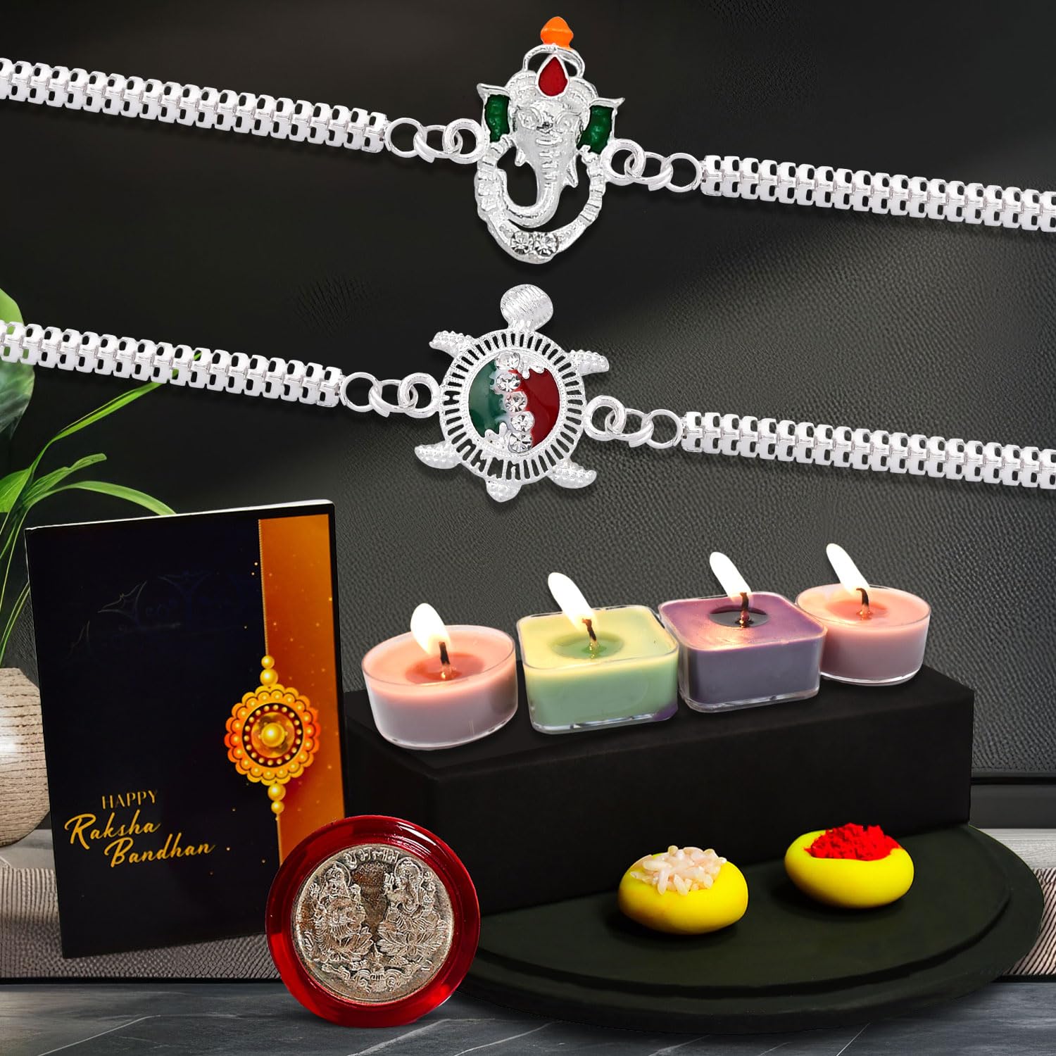 Oblivion Rakhi for Brother Set of 2 with Candles, Silver Coin & Greeting Card, Rakhi for Brother and Bhabhi, Rakhi with Gift for Brother, Rakhi for Kids, Rakhi Set, Rakhi Combo (K2_A5+A25_12958) (B0D8FW7DMC) Amazon Price History, Amazon Price Tracker