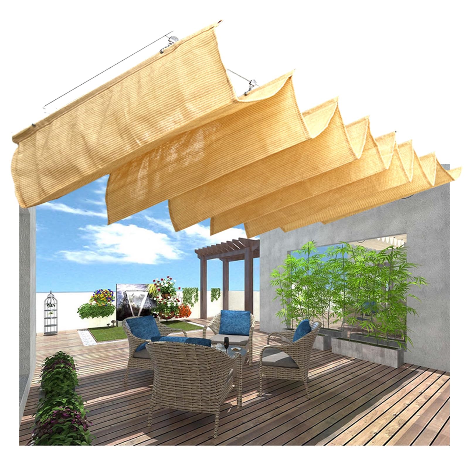 Toldo de vela de sombra con forma de U retráctil para terrazas y porches