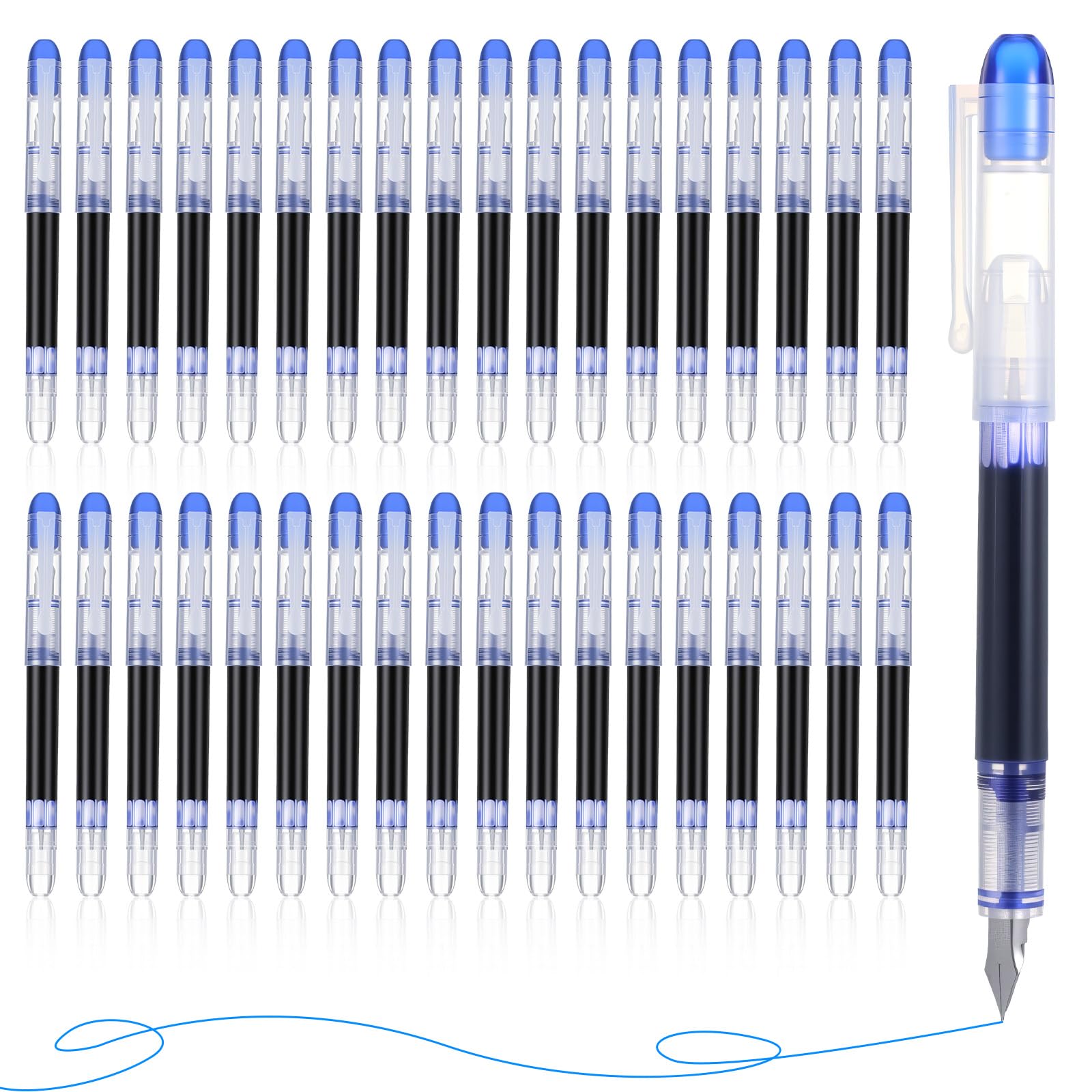 36 plumas estilográficas desechables azules a granel de punta fina de secado rápido, pluma de escritura suave para caligrafía, suministros de diario de oficina, regalos ideales