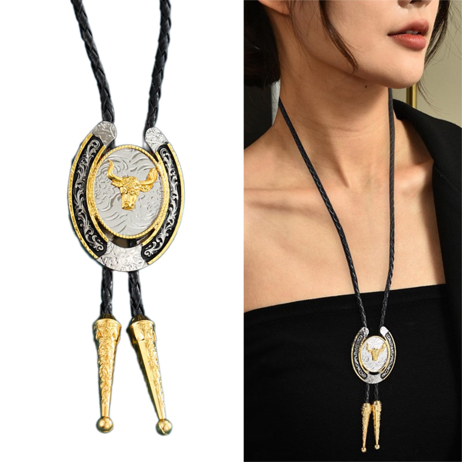 Cravatte da Cowboy, Elegante con Ciondolo Forma di Testa Cervo, Cravatta a(Deer Head Model)