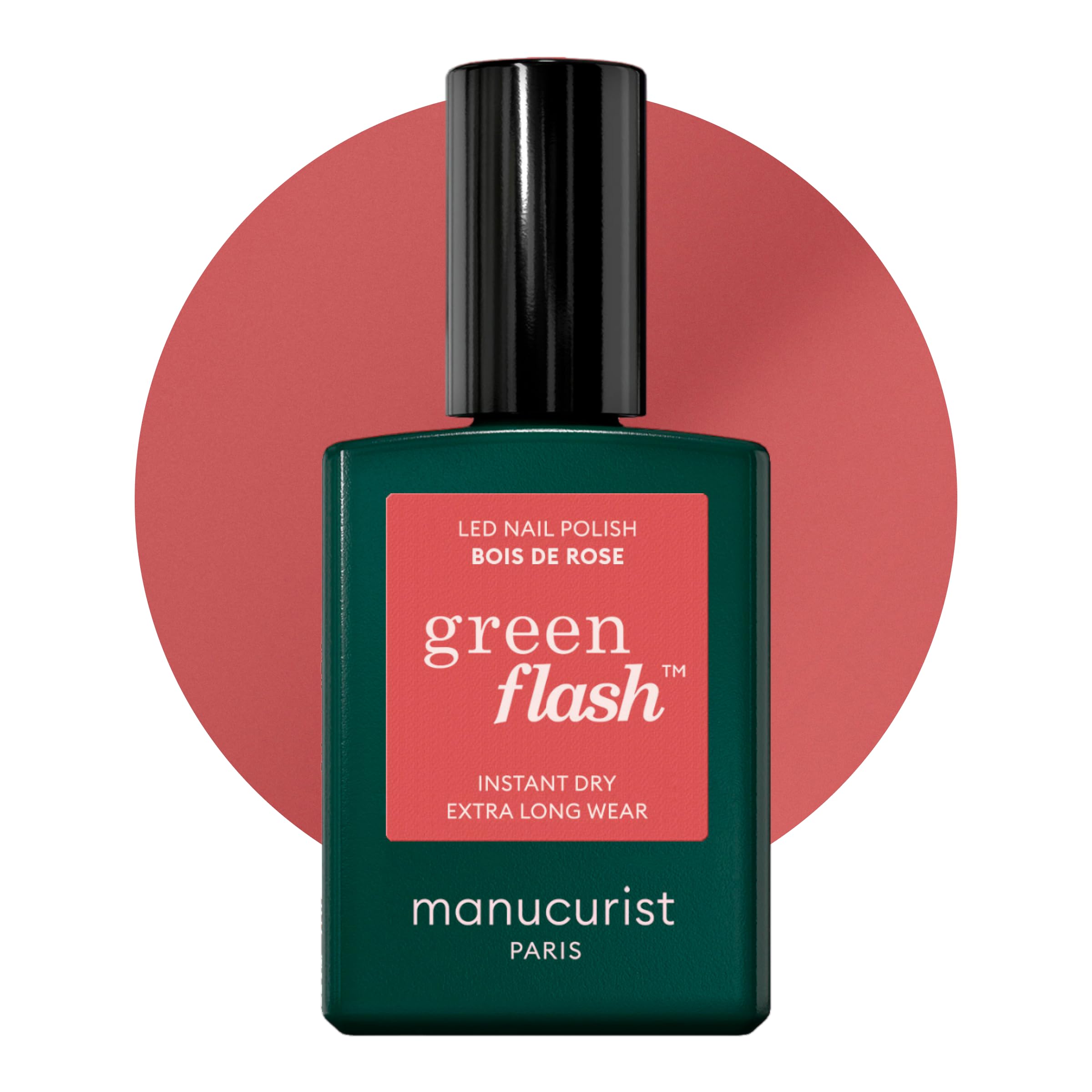 Manucurist Vernis Semi Permanent Rose Boisé Green Flash Bois de Rose - Vernis Gel Ongle UV Semi Permanent & LED - 12-​Free, Bio Sourcé (84%) - Manucure Professionnelle - 15 ml